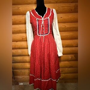 Vintage Gunne Sax by Jessica San Francisco Prairie Dress – red floral – Size 9